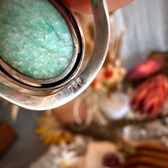 Vintage Sterling Silver Lapis Lazuli & Chrysoprase Spinner Bezel Ring Size 7.75 - Picture 13 of 14